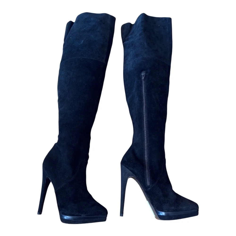Pelle Moda Black Suede Over The Knee Platform Stiletto Boots Womens 7.5M